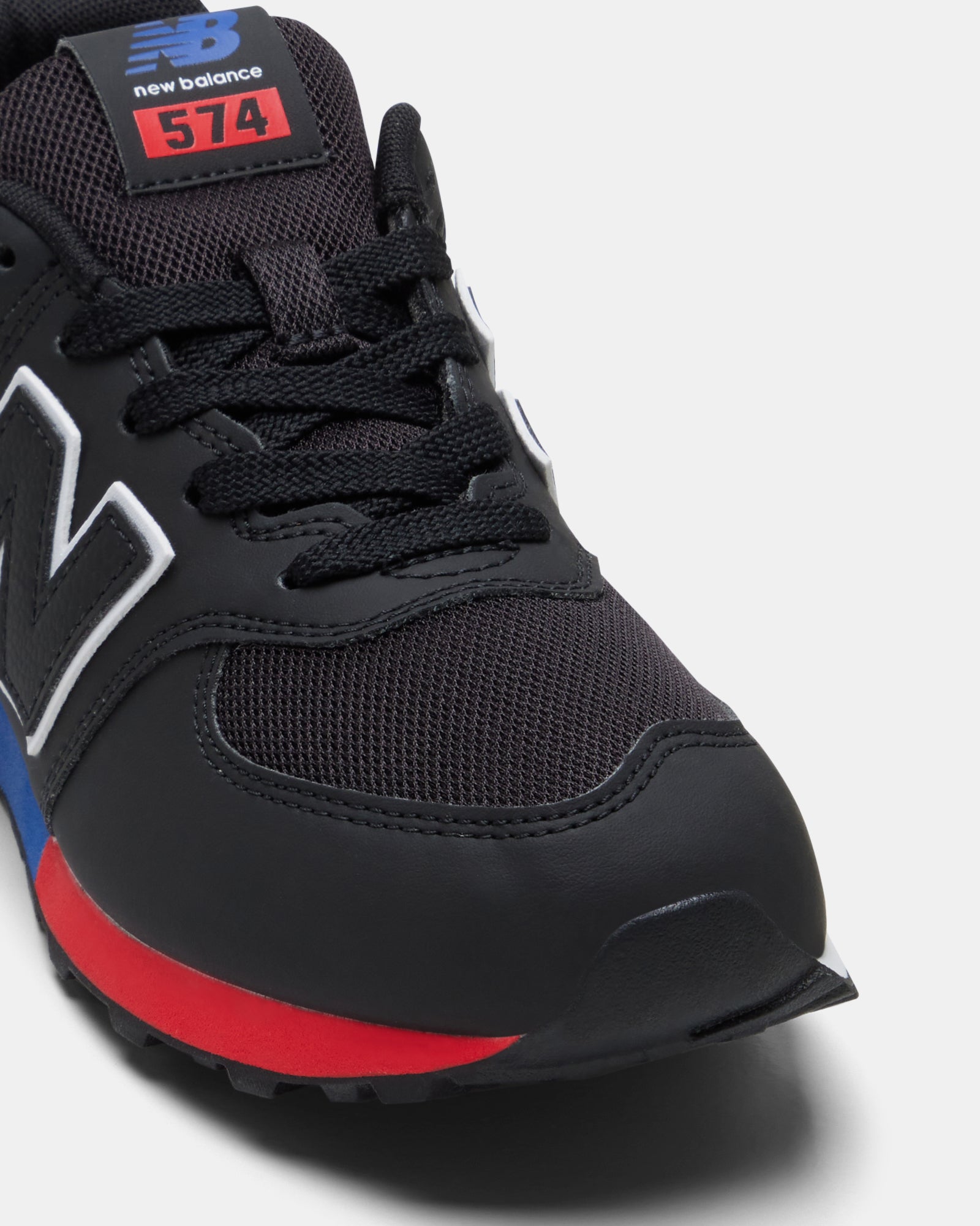 574 V1 Laces Grade School Black/White/Blue/Red